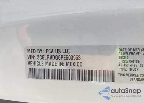 2023 Ram Promaster 2500 High Roof 159 Wb из США, поврежденный, VIN 3C6LRVDG6PE503953